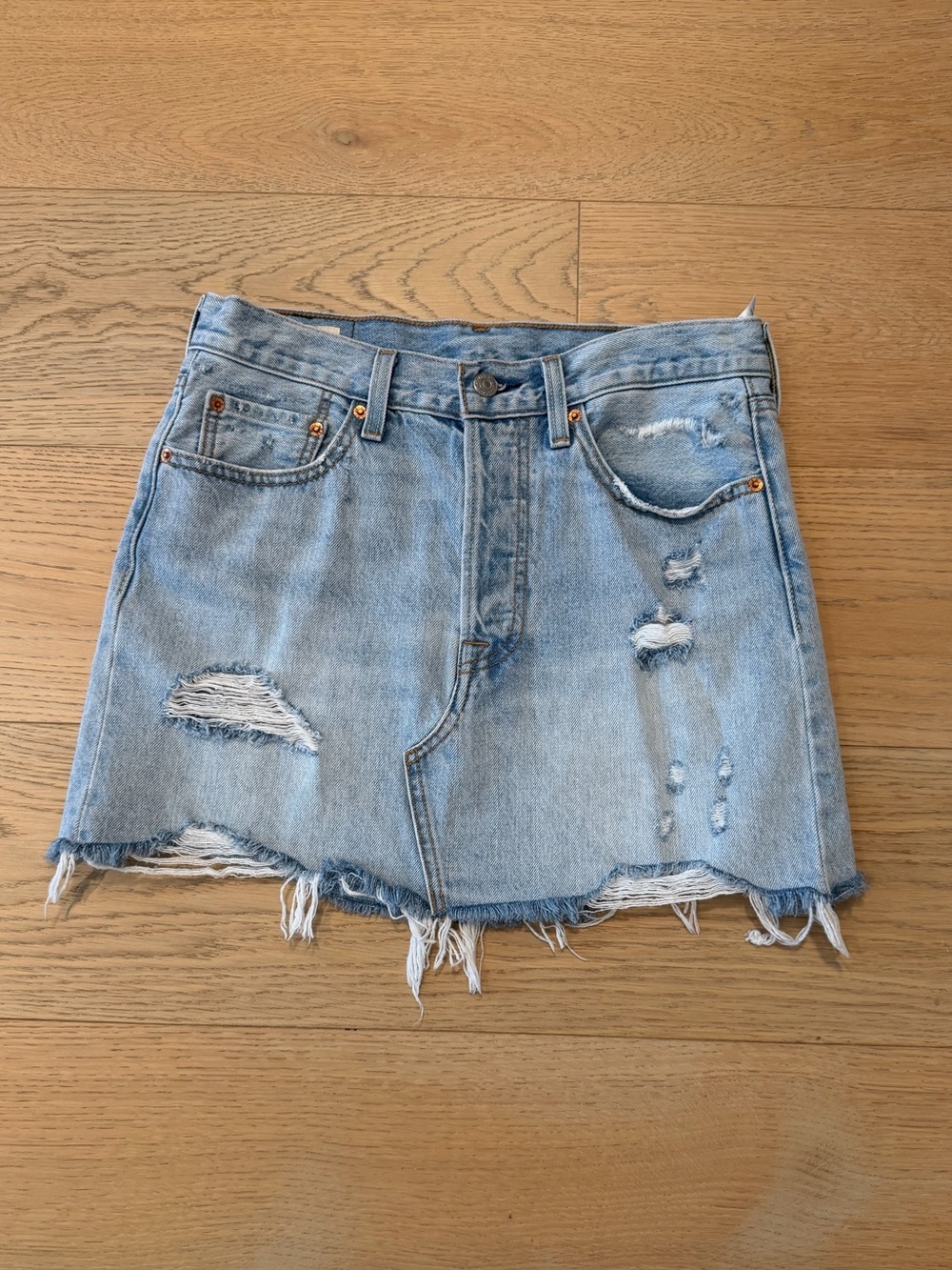 Levi's - Light Blue Distressed Denim Mini Skirt - 28